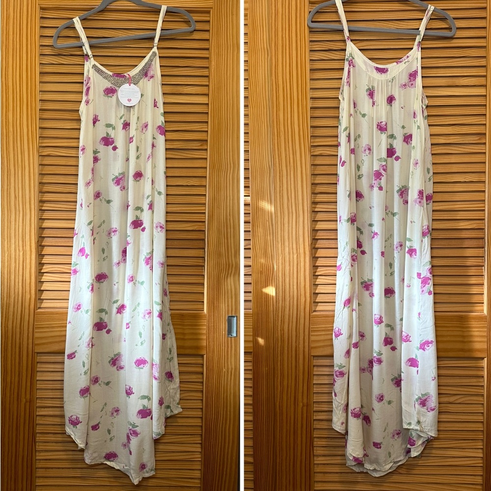 Tiare Hawaii Embellished Collar Yani Floral Print Maxi Dress One Size